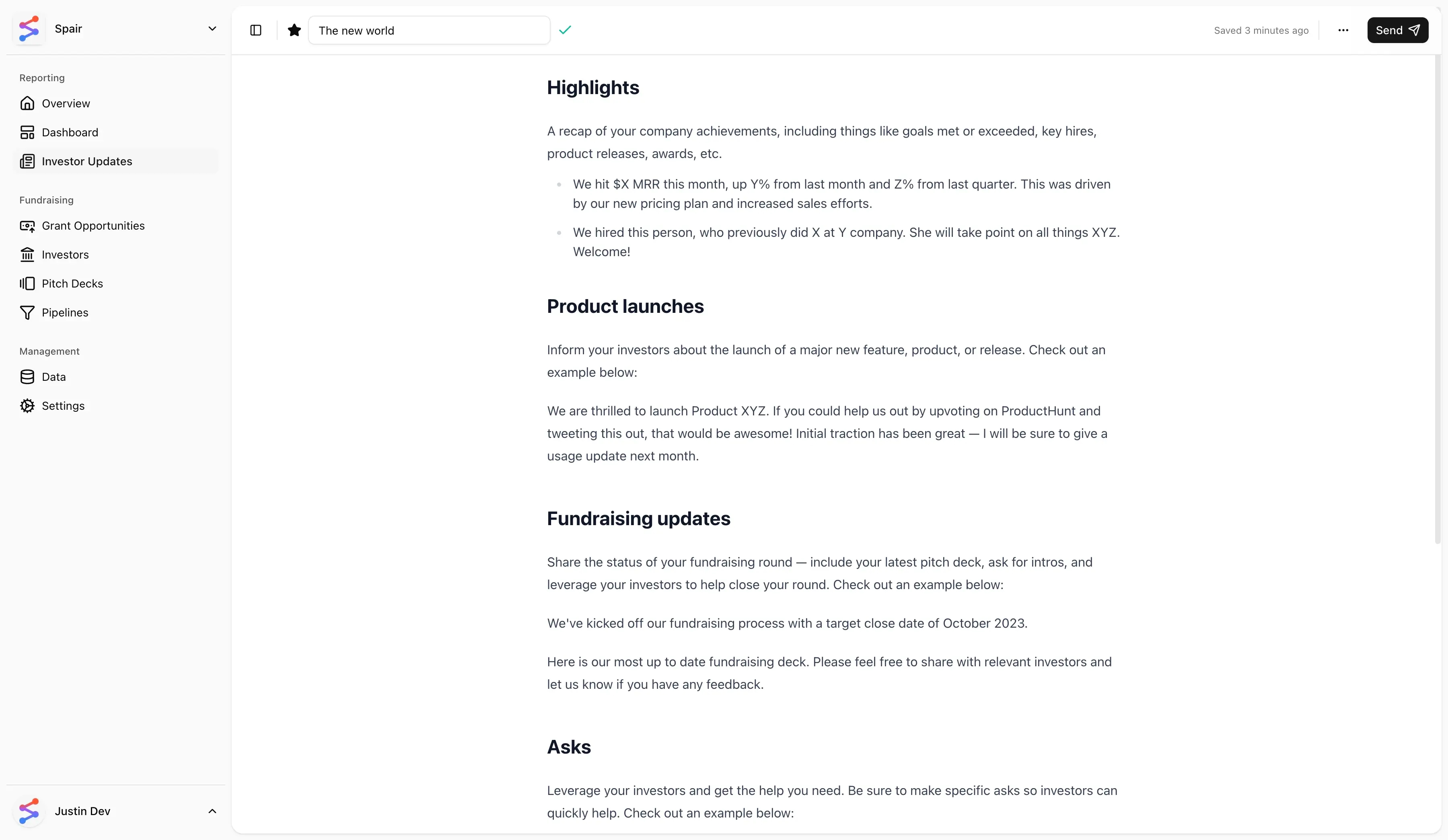 Founder Dashboard light mode